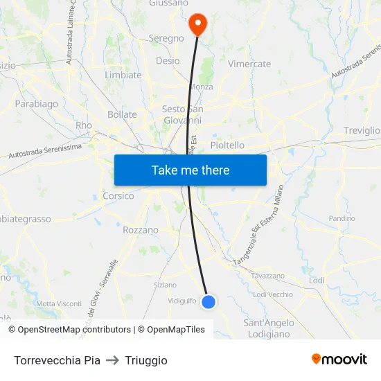 Torrevecchia Pia to Triuggio map