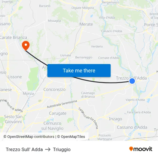 Trezzo Sull' Adda to Triuggio map
