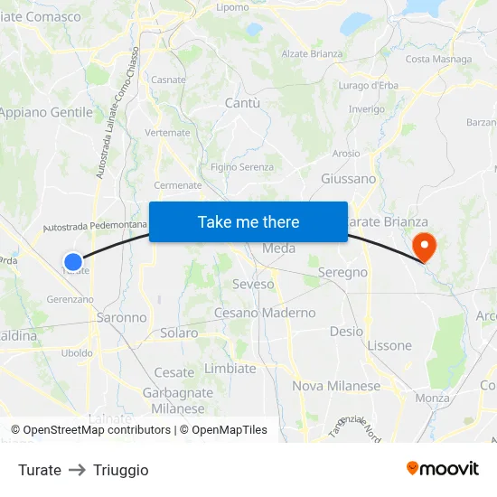 Turate to Triuggio map