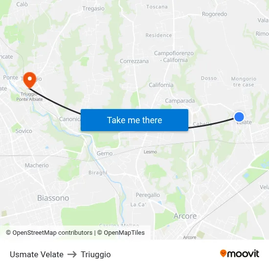 Usmate Velate to Triuggio map