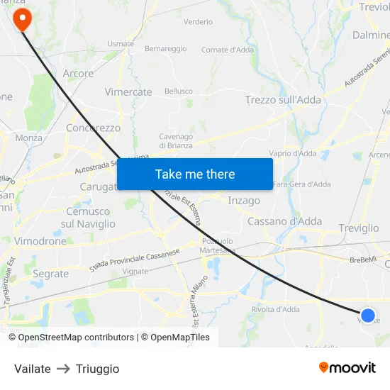 Vailate to Triuggio map