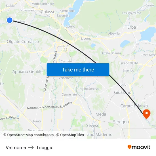 Valmorea to Triuggio map