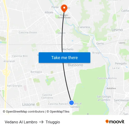 Vedano Al Lambro to Triuggio map