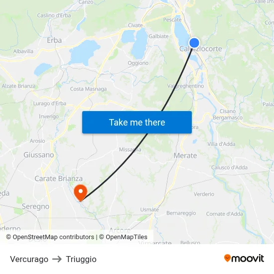 Vercurago to Triuggio map