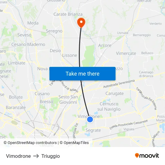 Vimodrone to Triuggio map