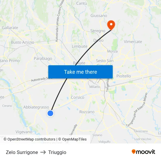 Zelo Surrigone to Triuggio map
