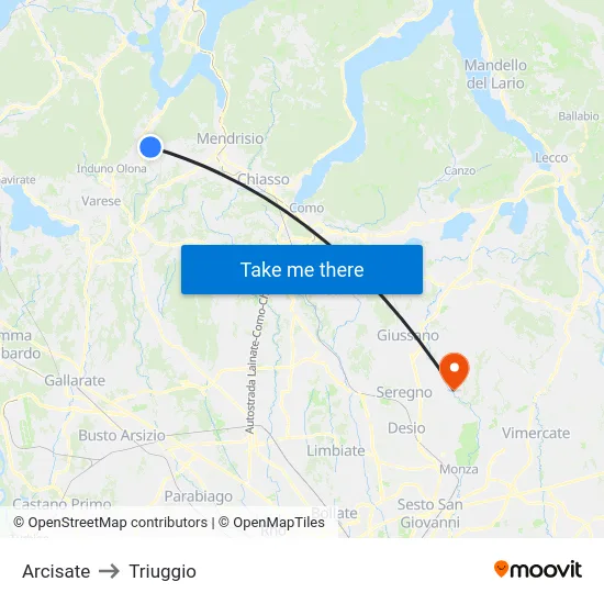 Arcisate to Triuggio map