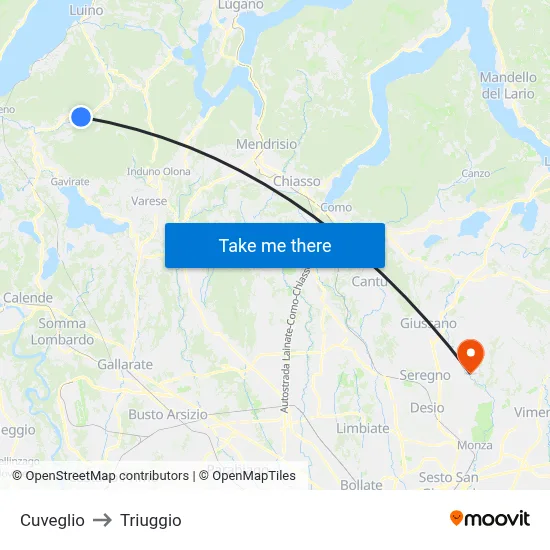 Cuveglio to Triuggio map