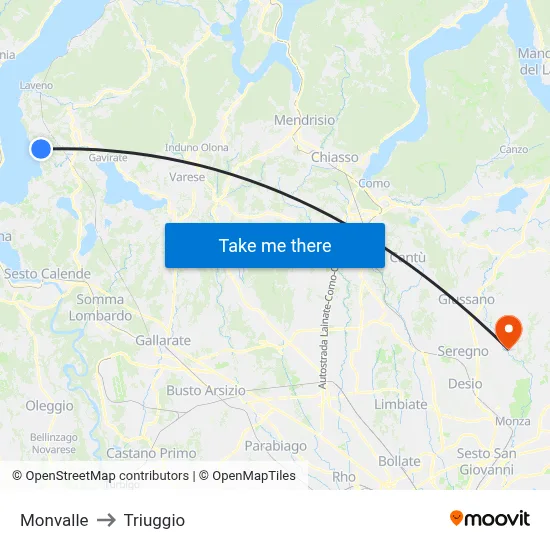 Monvalle to Triuggio map