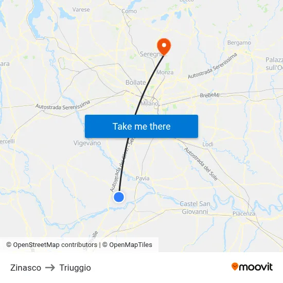 Zinasco to Triuggio map