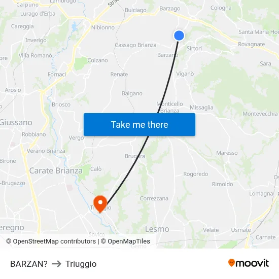 Barzan to Triuggio map