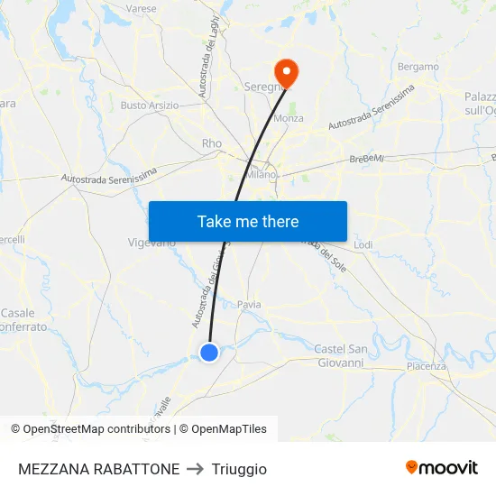 Mezzana Rabattone to Triuggio map