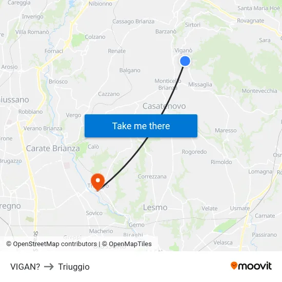 Vigano to Triuggio map