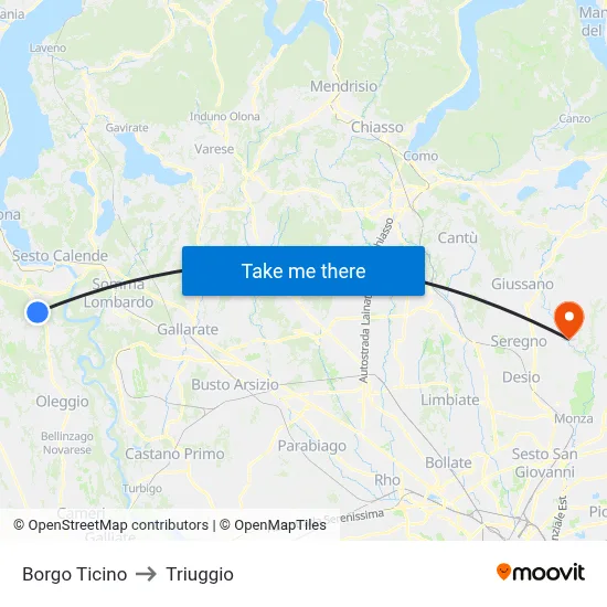 Borgo Ticino to Triuggio map