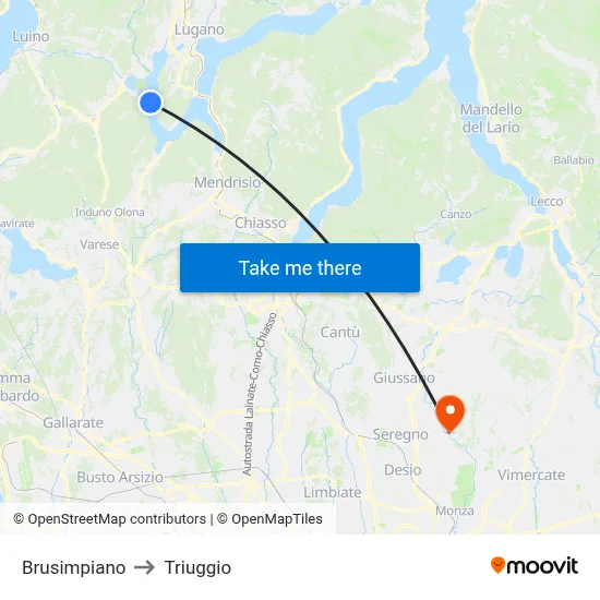 Brusimpiano to Triuggio map