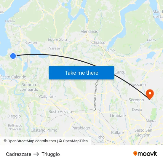Cadrezzate to Triuggio map