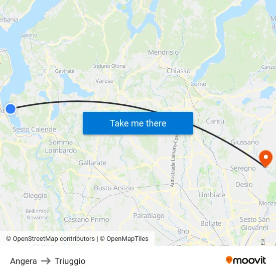 Angera to Triuggio map