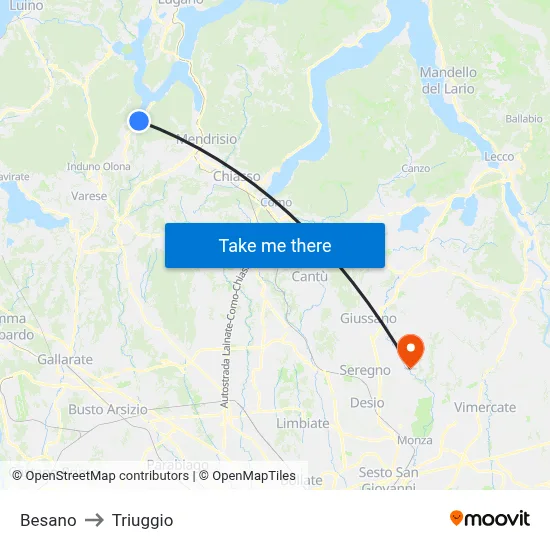 Besano to Triuggio map