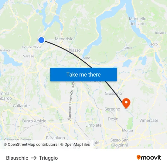 Bisuschio to Triuggio map