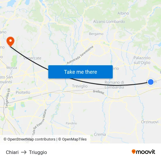 Chiari to Triuggio map