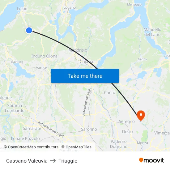 Cassano Valcuvia to Triuggio map