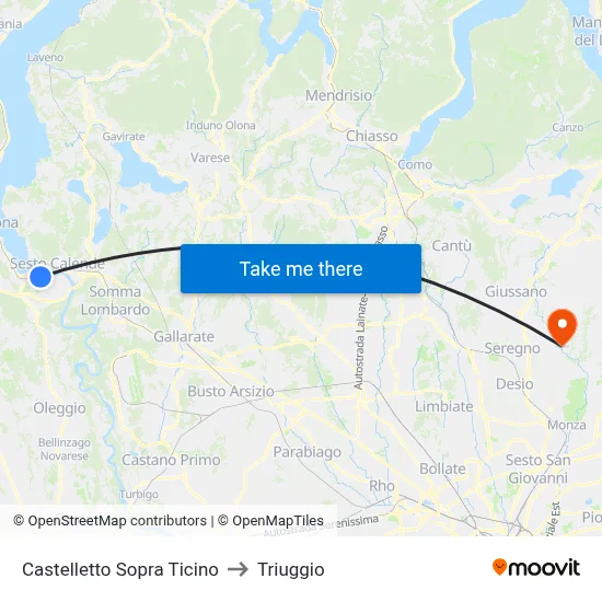 Castelletto Sopra Ticino to Triuggio map