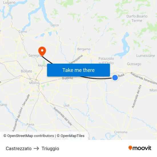 Castrezzato to Triuggio map