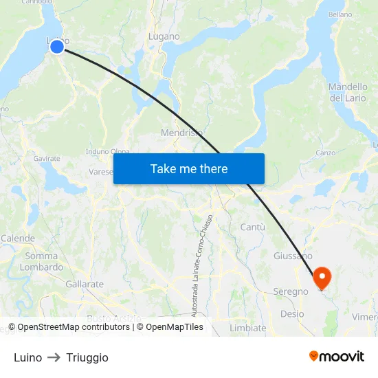 Luino to Triuggio map