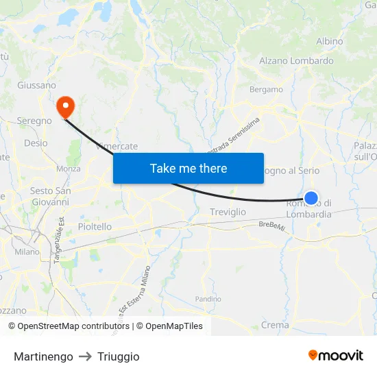 Martinengo to Triuggio map