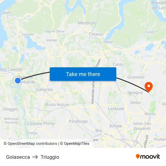 Golasecca to Triuggio map
