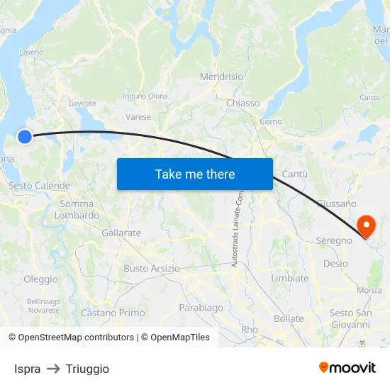 Ispra to Triuggio map
