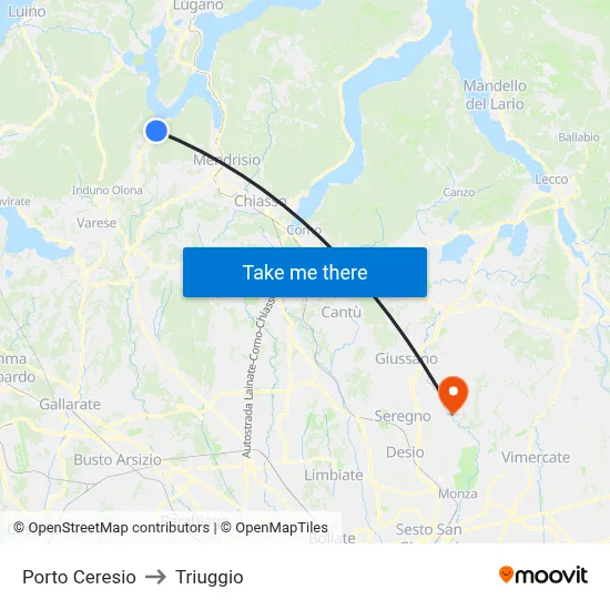 Porto Ceresio to Triuggio map