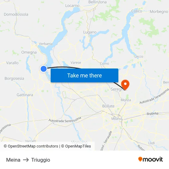 Meina to Triuggio map