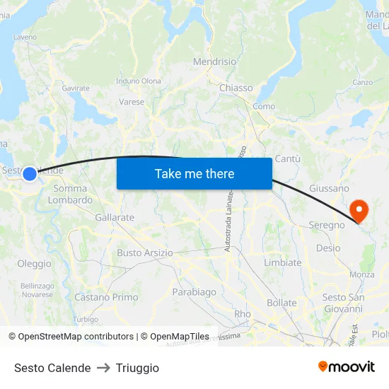 Sesto Calende to Triuggio map