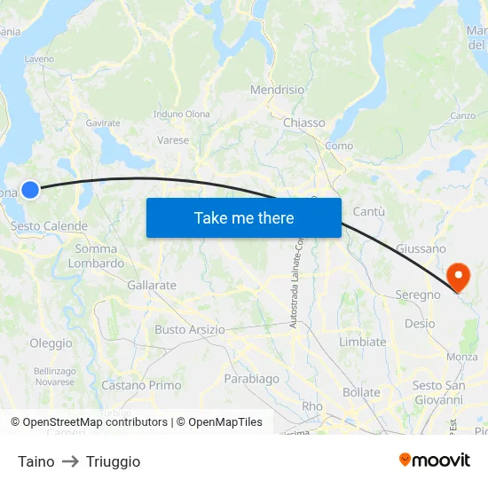 Taino to Triuggio map