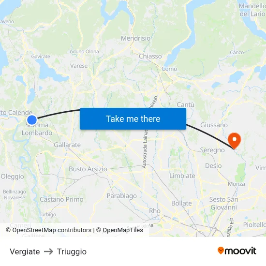 Vergiate to Triuggio map