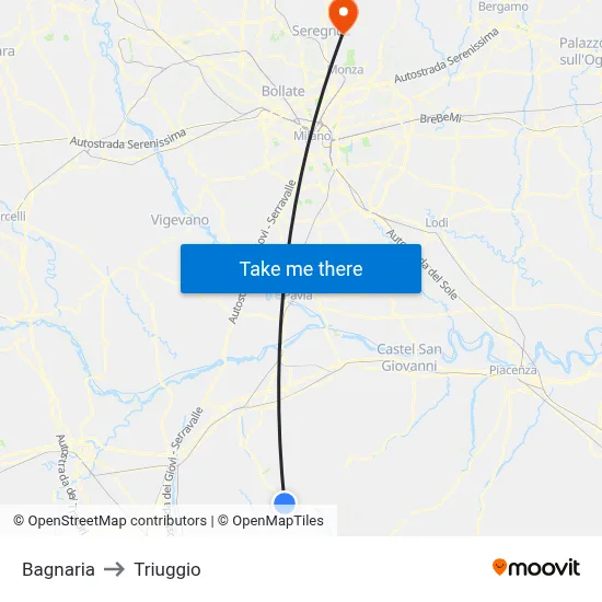 Bagnaria to Triuggio map