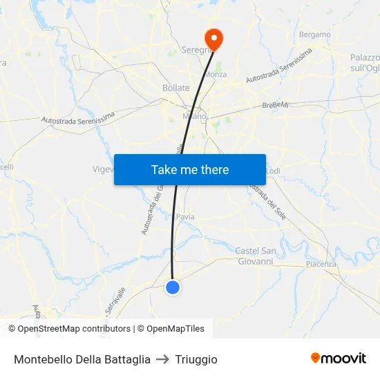 Montebello Della Battaglia to Triuggio map