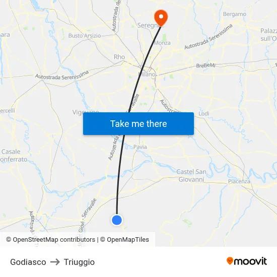 Godiasco to Triuggio map