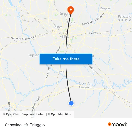 Canevino to Triuggio map