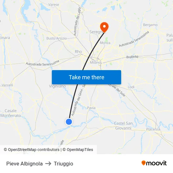 Pieve Albignola to Triuggio map