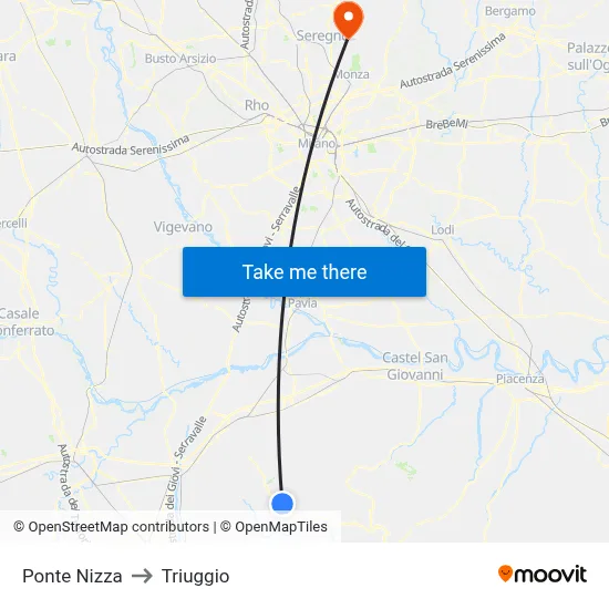 Ponte Nizza to Triuggio map