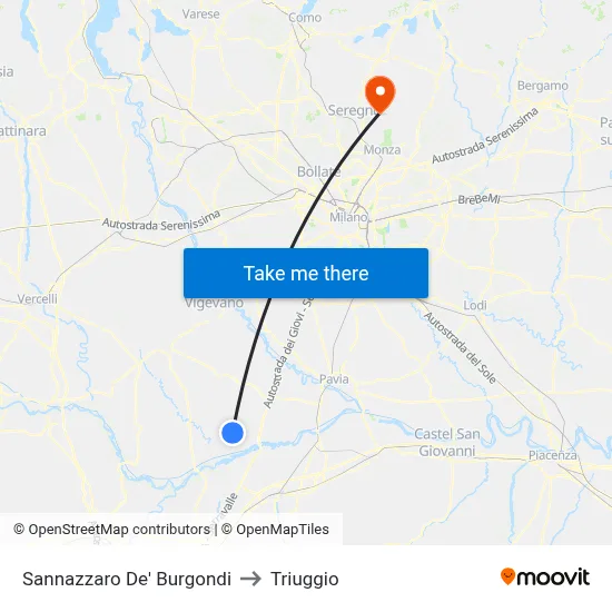 Sannazzaro De' Burgondi to Triuggio map