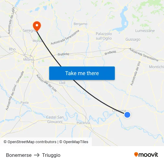 Bonemerse to Triuggio map