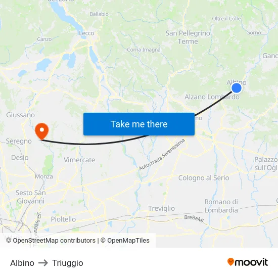 Albino to Triuggio map