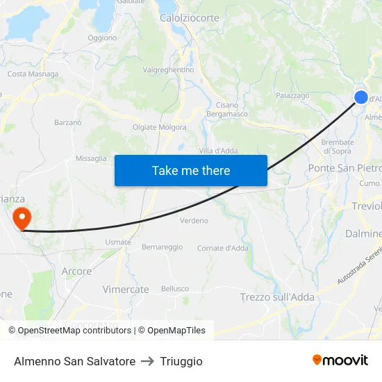 Almenno San Salvatore to Triuggio map