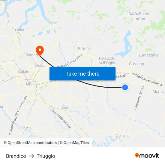 Brandico to Triuggio map