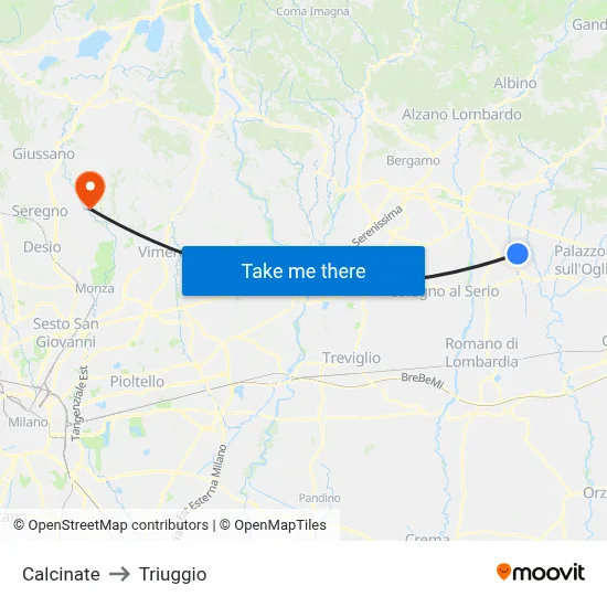 Calcinate to Triuggio map
