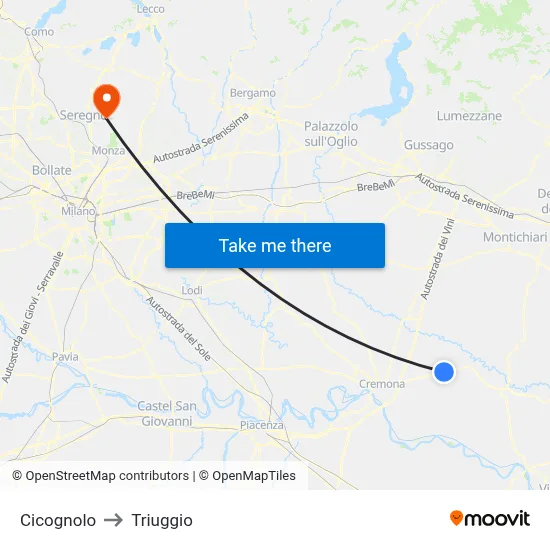 Cicognolo to Triuggio map