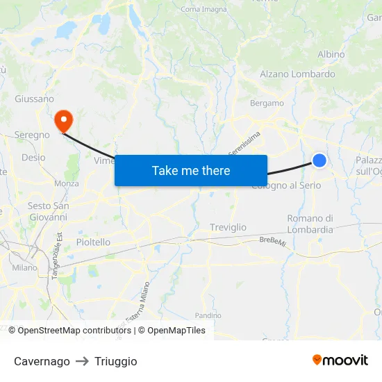 Cavernago to Triuggio map